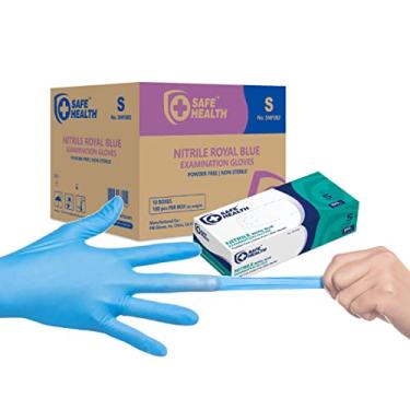 Imagem de SAFE HEALTH Luvas para exame de nitrilo azul, caixa com 100, 3,5 mil, grande, sem pó/látex, dedos texturizados, descartáveis, grau médico, alimentos, tatuados, uso geral