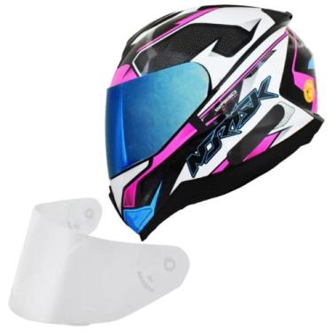 Imagem de Capacete Feminino Norisk Razor Speedmax Rosa Viseira Azul, Branco rosa