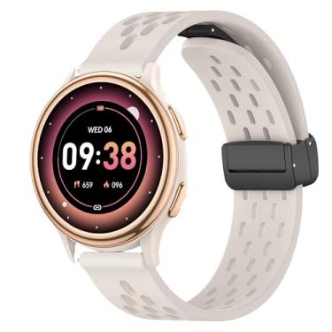 Imagem de Pulseira esportiva de silicone macio respirável de 20 mm com borboleta magnética Clousure compatível com relógios inteligentes HaSaKei G53 de 1,2 polegadas (para pulseira de tamanho de 20 mm, bege