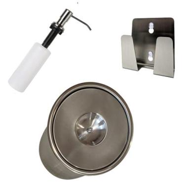 Imagem de Kit Lixeira Embutir 5lt M, Dosador E Porta Esponja Em Inox 304 - LOJAS