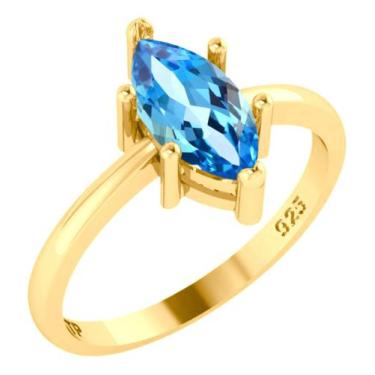 Imagem de Anel Navete Prata 925 Dourada Ouro 18k - Topázio Azul - Tudo Prata, 21