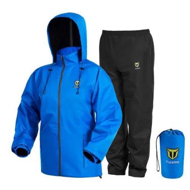 Imagem de Roupa de Chuva Impermeável e Respirável Tidewe - Leve e Azul - Tamanho