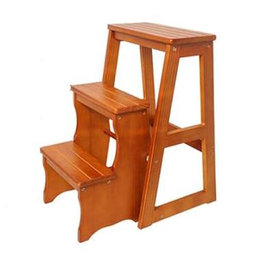 Imagem de Escada dobrável dobrável de 3 níveis, banco de madeira multifuncional 3 em 1 com pedal largo, escada de exibição e prateleira de armazenamento para biblioteca, cozinha doméstica, trabalho doméstico,
