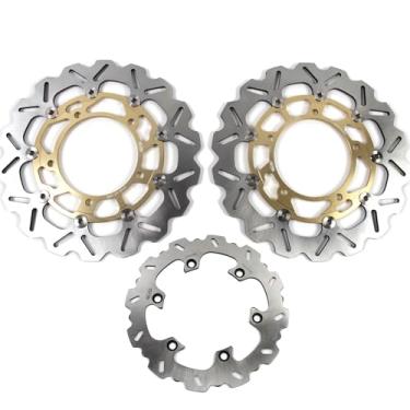 Imagem de Discos e pastilhas de disco de freio dianteiros e traseiros flutuantes compatíveis com Suzuki Hayabusa GSXR 1300 2008-2012, acessórios de substituição de motocicleta dourados