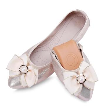 Imagem de Sapatilhas bailarinas femininas dobráveis casuais com strass brilhante para casamento sapato confortável sem cadarço, 2-gold, 10.5