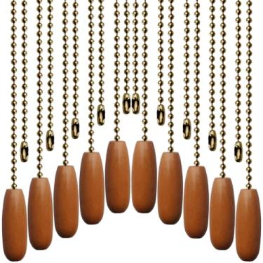 Imagem de Aeknewo Pacote com 10 correntes para ventilador de teto de 30,5 cm, correntes de esferas com contas de madeira, decorativas, pendentes, extensores, correntes para lâmpada de teto (Bronze)