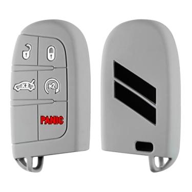 Imagem de REMOCH Capa de chaveiro para Dodge Accessories Capa de chaveiro de 5 botões para Dodge Charger Challenger Dart Durango Journey controle remoto de substituição 3, 4, 5 botões (cinza com preto, 1 peça)