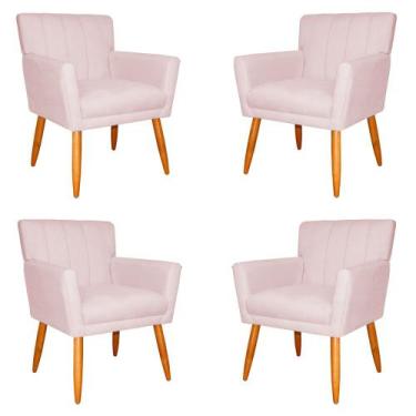 Imagem de Kit 4 Poltronas Decorativa para Sala de Estar Cecília Suede Rosa Claro