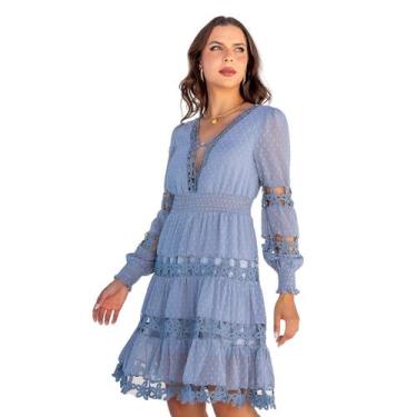 Imagem de Vestido Curto Com Guipir E Babados Premium Tendencia Verão - Sml Fashi