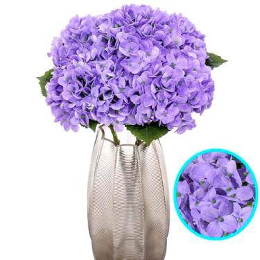 Imagem de Kimura's Cabin 5 peças de hortênsias de toque real de 53 cm, flores brancas falsas, hastes de hortênsia artificiais de látex completo para mesa de casa, decoração de festa de casamento, roxo