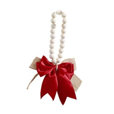 Imagem de FLCPJGV Parede pendente de miçanga de madeira pendurada com linho decoração para casa para lareira para lareira, Vermelho