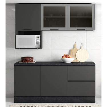 Imagem de Jogo de Cozinha Modulada 178m com Balcão 120m FLEX  C/ Tampo MDP Etna - Grafite Poliman