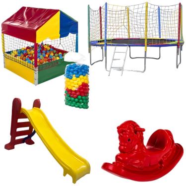 Imagem de Cama Elástica 3,05m Piscina de Bolinha 1,00m c/ 500 Bolinhas Escorregador Médio Gangorra 1 Lugar