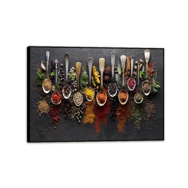 Imagem de MOBYAT Fotos de arte de parede de cozinha, pôsteres e impressões de ervas e temperos, pintura em tela nórdica para decoração de casa para restaurante, sala de jantar, 55 x 40 cm (22 x 16 pol), moldura