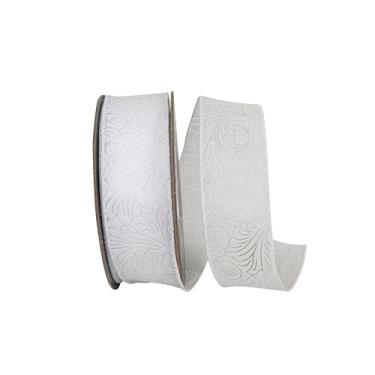 Imagem de Reliant Ribbon Fita de borda com fio em relevo com rolagem de folha, branca