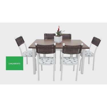 Imagem de Mesa Jantar Conjunto 06 Cadeiras Aço Tampo Mdf Cadeira Junco