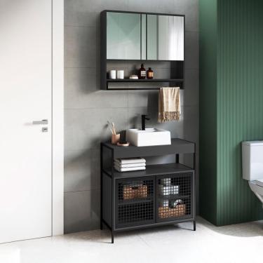 Imagem de Conjunto Para Banheiro 3 Peças Com Cuba P103841c Grafite Pp Milani Store Grafite