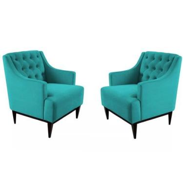 Imagem de Kit 02 Poltronas Decorativa Clássica Capitonê Suede Azul Turquesa - SA