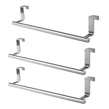 Imagem de Toalheiro sobre a porta, suporte para toalhas, suporte para pendurar, aço inoxidável, banheiro, cozinha, armário, toalha, pano, prateleira, cabide, 3 peças L