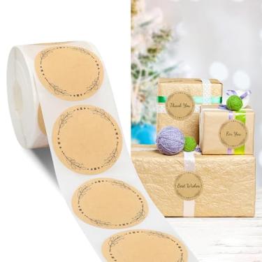 Imagem de Fssqii 500 peças de etiquetas em branco de 5 cm para etiquetas de presente, etiquetas autoadesivas, selagem kraft, marrom, feitas à mão, rótulos de frascos de pedreiro multifuncionais, presentes em