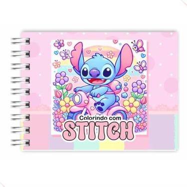 Imagem de Livro De Colorir Stitch Capa Dura Azul E Rosa 50 Páginas Estilo Bobbie
