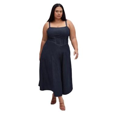 Imagem de City Chic Vestido feminino plus size - Espartilho jeans, Jeans escuro, 46