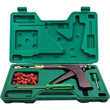 Imagem de AVETUL Kit de ferramentas de reparo de plugue de pneu para motocicleta, kit de ferramentas de reparo de pneu a vácuo sem câmara com 32 plugues de borracha, kit de pistolas de plugue de pneu para