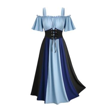 Imagem de ROSE GAL Rosegal Women Plus Size Medieval Renaissance Costume Dress Cold Shoulder Ruffles Underbust Corset Irish Dres Flutter Sleeves Goth Dress Cosplay(Blue_1/2X)