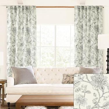Imagem de Cortinas de fazenda florais cremes e pretas para sala de estar, semiblackout, padrão caprichoso, cortinas campestres francesas para quarto, 127 x 213 cm de comprimento, marfim branco