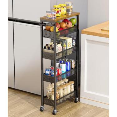 Imagem de Giwil Carrinho De Armazenamento Fino 5 Níveis Estreito Cozinha Carrinho Com Rodas Para Espaço Pequeno, Carrinho Utilitário De Metal Armário De Armazenamento De Banheiro Estreito Unidade De Pratelei