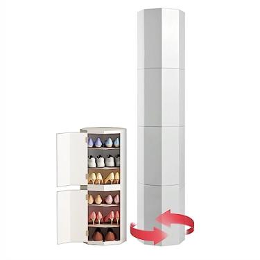Imagem de WYUYIWH Sapateira organizadora giratória de 360° simples armário de armazenamento de sapatos mesa giratória vertical redonda prateleira estreita independente prateleiras de entrada modernas com porta