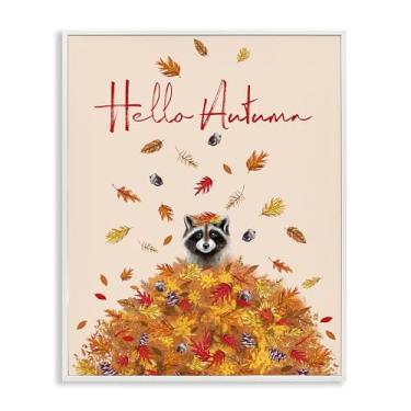 Imagem de Stupell Industries Hello Autumn Raccoon White Framed Giclee Art, design por Elizabeth Tyndall, 16 x 20