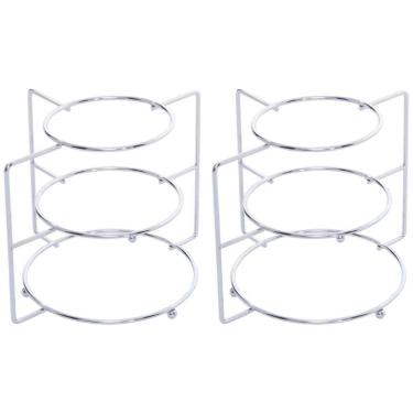 Imagem de Kit 2 Organizadores Suporte para Pratos 3 Níveis Cromado Divisor Armário Prateleira Dispensa