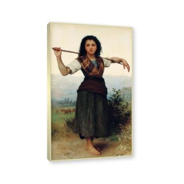 Imagem de Moldura dourada champanhe. Impressões de arte William Adolphe Bouguereau - Pintura de retrato - (A pequena pastora) - Pôster temático de mitologia grega - Pôster de decoração de parede vintage. 60 x