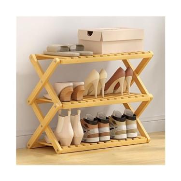 Imagem de Sapateira para sapateira dobrável de entrada, organizador de sapateira de bambu durável, estrutura em forma de X, prateleira de armazenamento de sapatos para armário de entrada organizador de sapatos