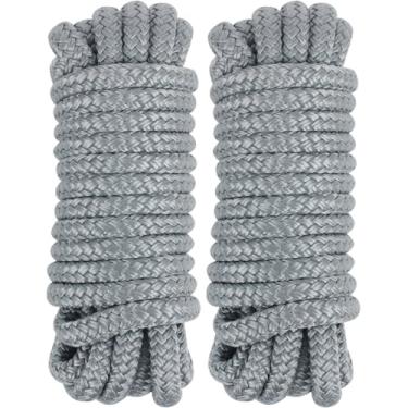 Imagem de Cordas de amarração marítimas trançadas duplas de 38 cm x 3/20.3 cm, 2 unidades, cordas de barco de 8 cores para ancoragem com ilhós de 30 cm, linhas de doca premium para barcos - cinza