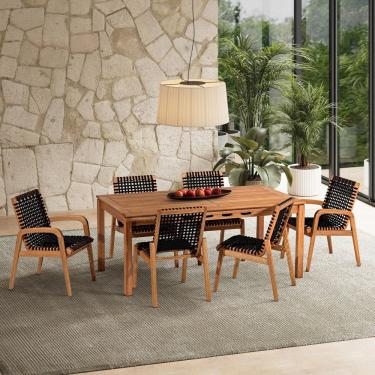Imagem de Conjunto 6 Cadeira 1 Mesa 180cm - Varanda Coberta/Área Gourmet Traço  Stain Jatobá/Corda Preto