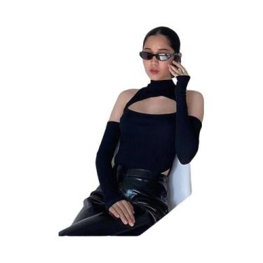 Imagem de Body Feminino Manga Comprida - Ombro De Fora, Gola Alta, Cor Sólida, B