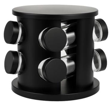Imagem de Porta Temperos Giratório Com 6 Potes De Vidro Tampa Dosadora Cozinha Preto (06)