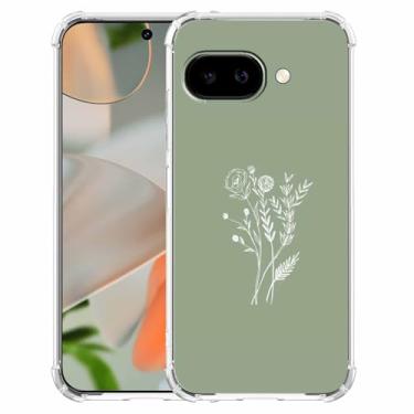 Imagem de malegaon Flor verde sálvia estética minimalista arte padrão botânico, capa protetora de TPU macio para Google Pixel 9a