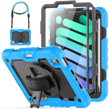 Imagem de HXCASEAC Capa para iPad mini 7 (A17 Pro 2024)/Mini 6 de 8,3 polegadas, design à prova de choque com suporte para lápis/protetor de tela/alça de mão, capa infantil para iPad mini 7ª/6ª geração de 8,3