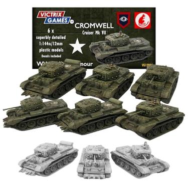 Imagem de Wargames Delivered - Conjunto de tanques Cromwell britânicos Victrix WWII com download STL em miniatura bônus – 6 modelos altamente detalhados em escala de 12 mm com folha de decalque – Tanque de arma