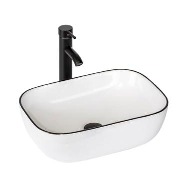 Imagem de KGAR Pia De Banheiro 18'' X 12,6'', Cerâmica, Porcelana, Acima Do Balcão, Lavar Roupa Com Torneira, Combinação Dreno Pop-Up, Branca Retangular