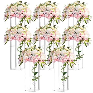 Imagem de Geetery 8 peças de centro de mesa de acrílico para casamento, suporte de flores transparentes, coluna geométrica, vaso floral elegante para decoração de mesa de aniversário e casamento (40,6 cm)