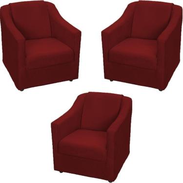 Imagem de Kit 3 Poltronas Mila Pé De Plástico Cromado - Bordô Suede