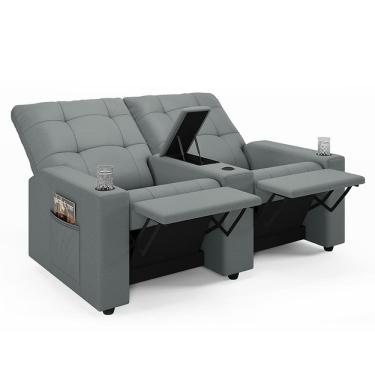 Imagem de Poltrona Do Papai Reclinável Cinema 2 Lugares Manual Baú Usb Haifa F05 Facto Cinza - Lyam Decor