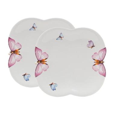 Imagem de Jogo 2 Prato de Sobremesa Borboletas 19cm Porcelana Branco Wolff
