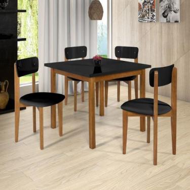 Imagem de Mesa Cadeiras 90cm Estofado MDF Pinus P/ Ambientes Pequenos - Ravilar,
