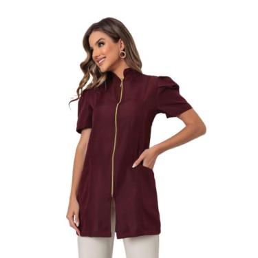 Imagem de Jaleco Feminino Bordo Manga Curta Bufante Zíper Mara - Gardenia Jaleco