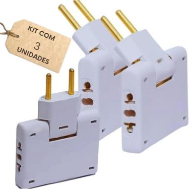 Imagem de Adaptador Tomada T Articulado - Kit 3 Adaptadores Benjamin 10A de 110V a 250V Potência Máxima 2500W - Adaptador Flexível para Esconder Atrás do Móvel